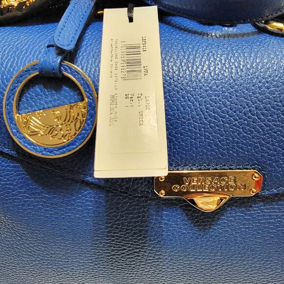 VERSACE Bluette Vitello Leather Traveling Case Bag w/Extra Shoulder Strap - Picture 3 of 12